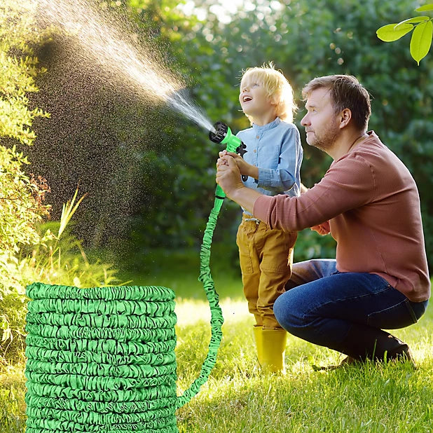 Soft Lay Flat Garden Hose - 50-Foot Hose Pipe Kit with 7 Nozzle Settings